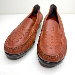 SAS Weave Wedge Comfort Non Slip Leather Moccasin Loafers Womens 9.5 M Brown